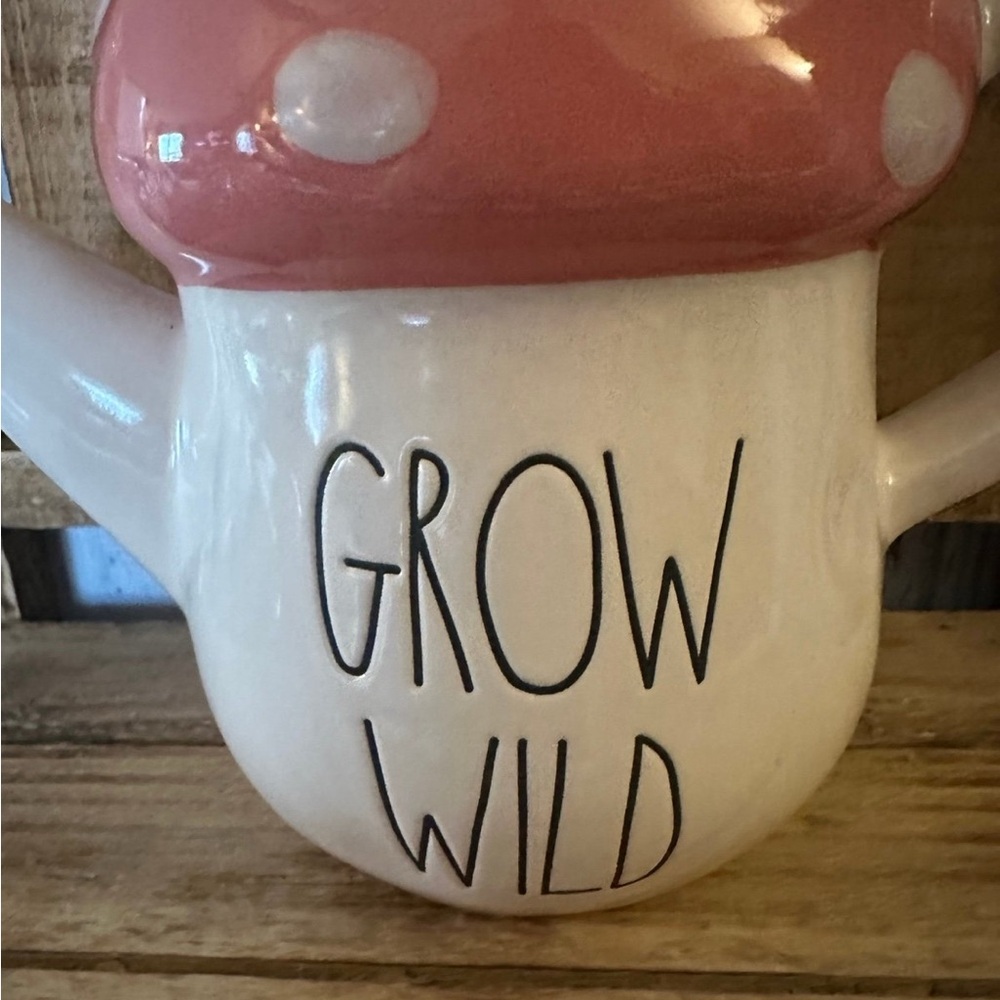 Rae Dunn “Grow Wild” Pink Mushroom Ceramic Watering Can Planter Spring Decor - Picture 3 of 5